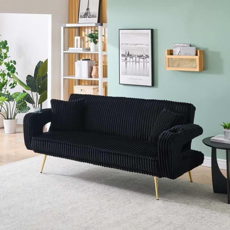 74.01" Straight Corduroy Sofa Bed with Pillows and Adjustable in Three Levels