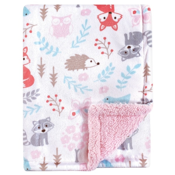 slide 1 of 1, Hudson Baby Infant Girl Plush Blanket with Faux Shearling Back, Girl Woodland, One Size - Girl Woodland - One Size One Size - Girl Woodland