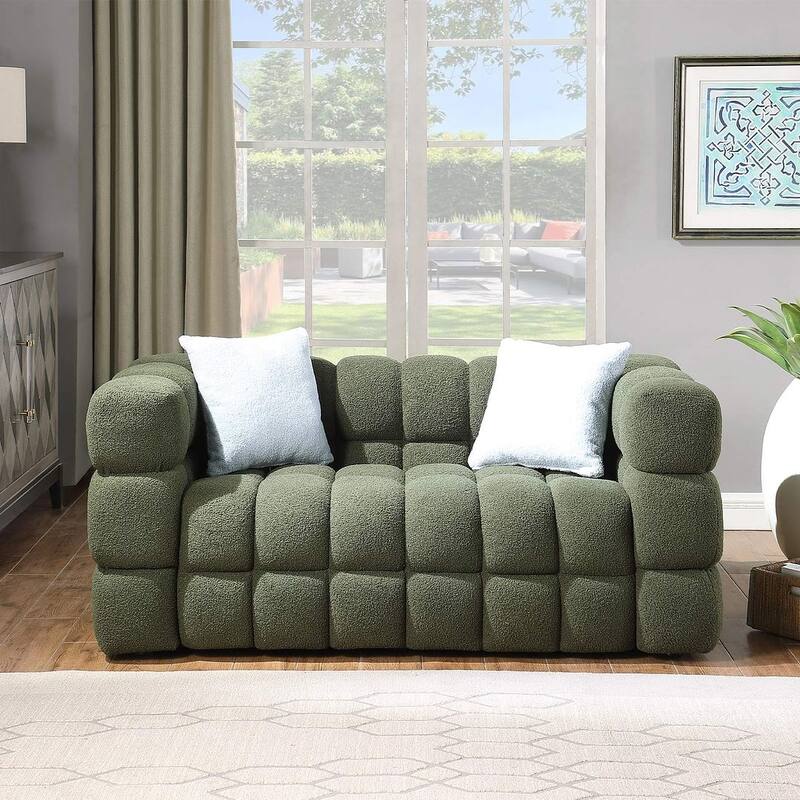 Modern Marshmallow Boucle Sofa with Solid Wood Frame and 2 Pillows