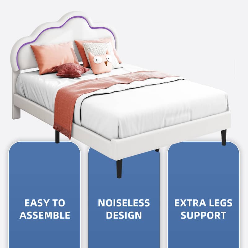 Moasis PU Adjustable Cloud Headboard Bed Frame Platform with LED