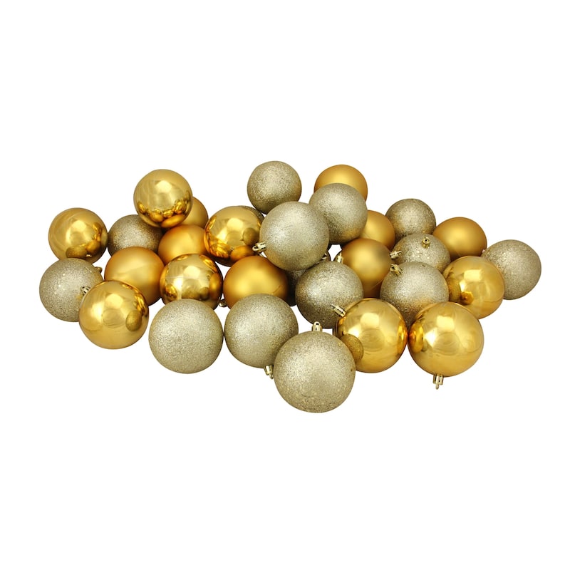 32ct Vegas Gold Shatterproof 4-Finish Christmas Ball Ornaments 3.25"