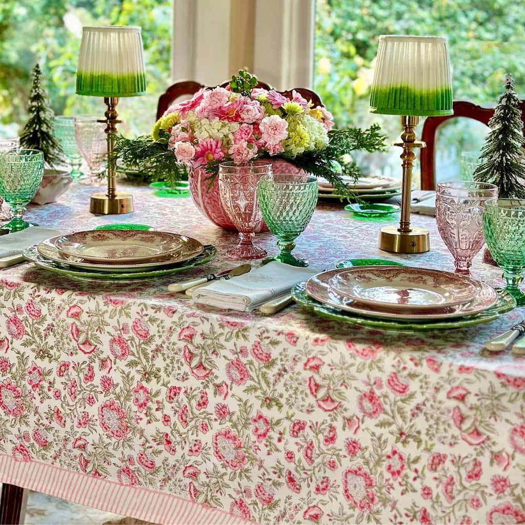 Beatrice pink and green tablecloth