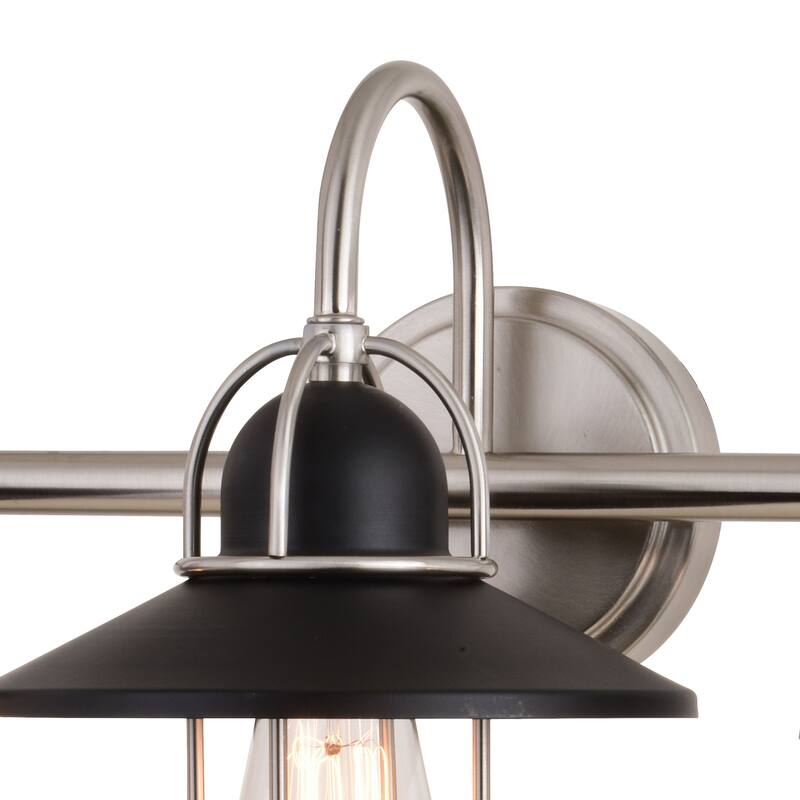 VAXCEL Galena Matte Black and Satin Nickel Nautical Coastal Bathroom Vanity Lighting Fixture, Steel Cage Wall Sconce