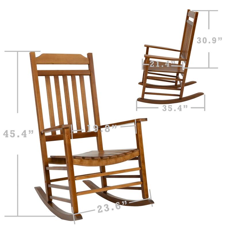Kozyard High Back Slat Solid Wood Porch Rocking Chair
