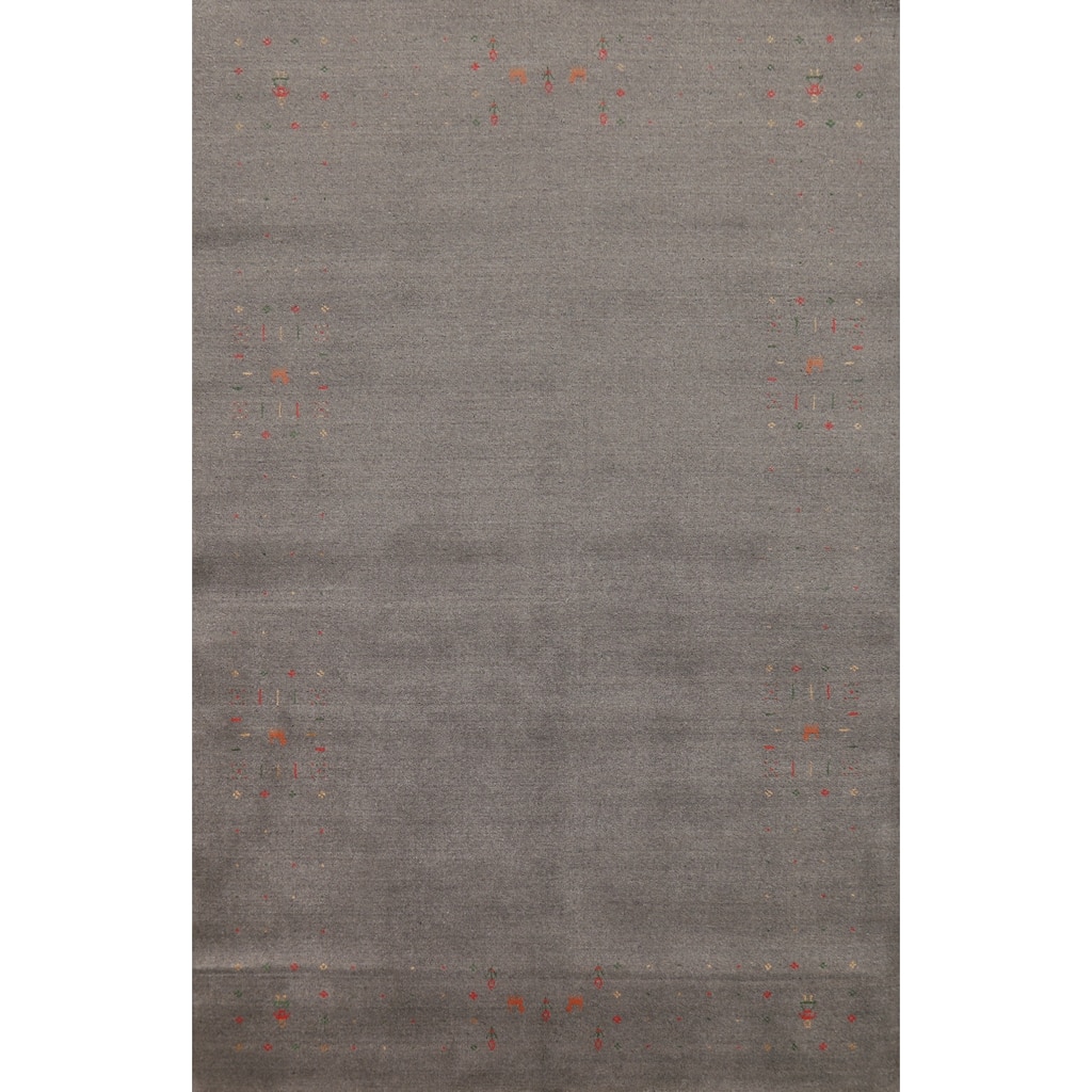 Hand Knotted Oriental 100% Wool Carpet Tribal Tribal Greys & Charcoal Gabbeh Area Rug - 8' 3'' X 5' 2''