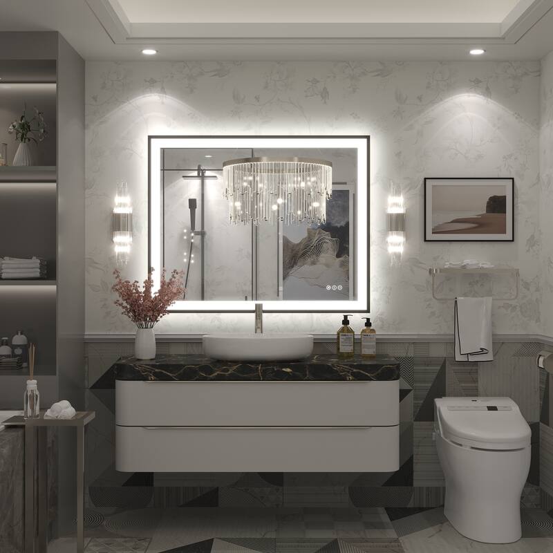 Extra Large Black Frame LED Bathroom Vanity Mirror with 3 Years Warranty and UL Certified