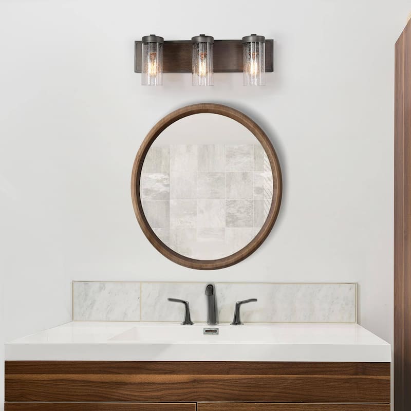 Fora 3-Light Modern Farmhouse Dark Wood Bathroom Vanity Light Wall Sconce - L22"x H 6.5" x E7"