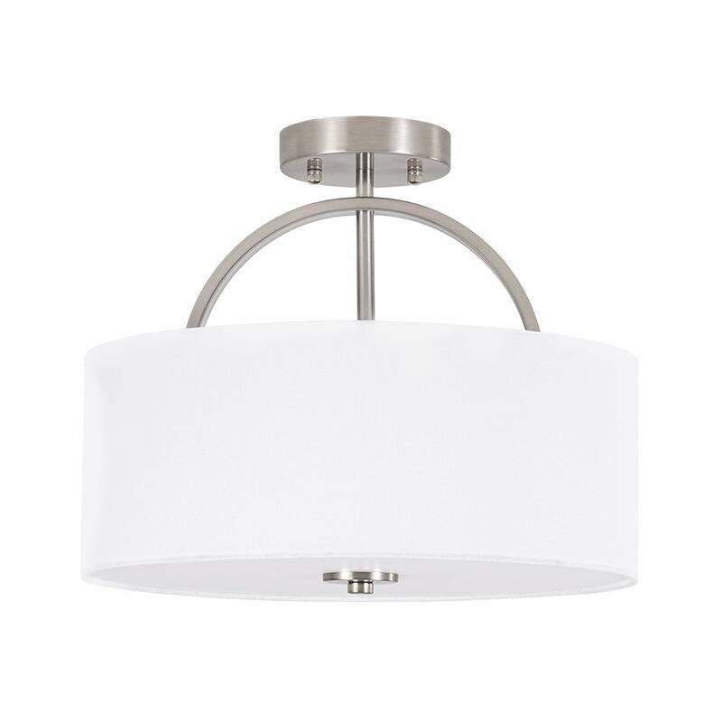 Contemporary 2-Light White Linen Drum Semi Flush Light 15in Wide