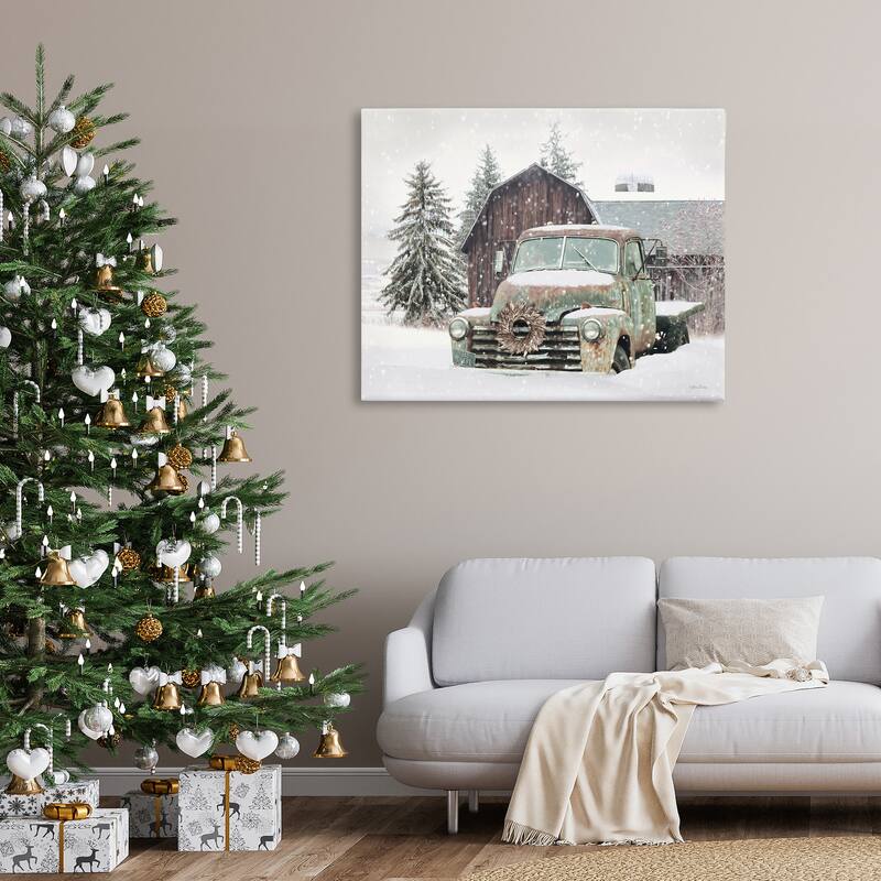 Stupell Rural Vintage Truck & Barn Snowy Winter Landscape Canvas Wall Art - Green