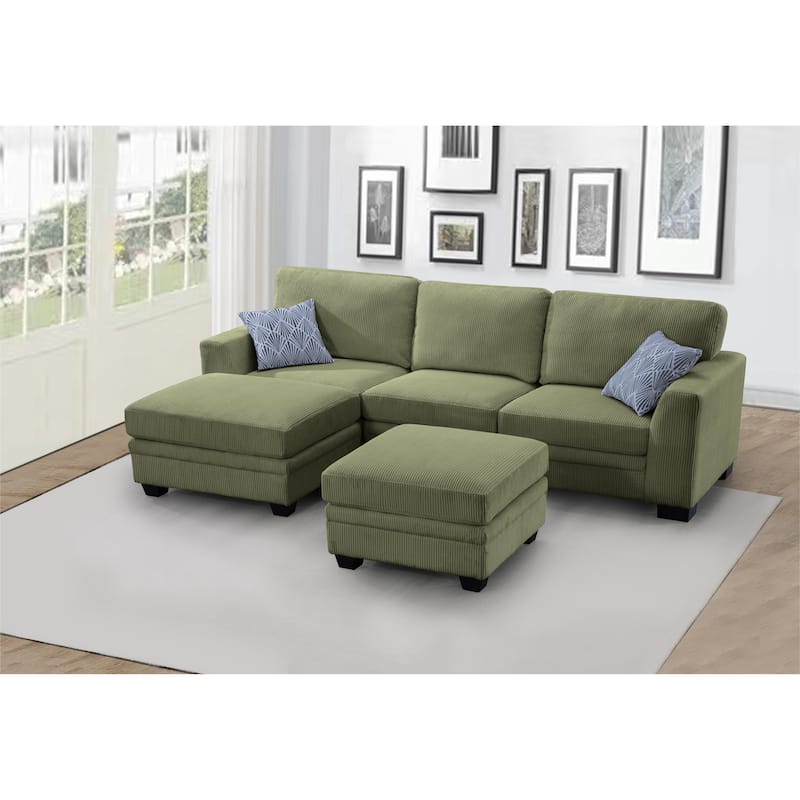 5 PCS Corduroy Flexible Combination Sectional Sofa Couch - Olive