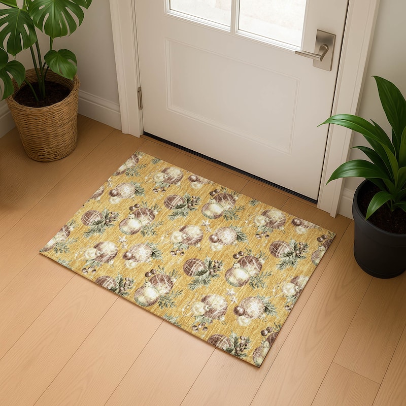 Premium Washable Super Soft Holiday Ornament Mayfield Rug - Gold - 1'8" x 2'6"