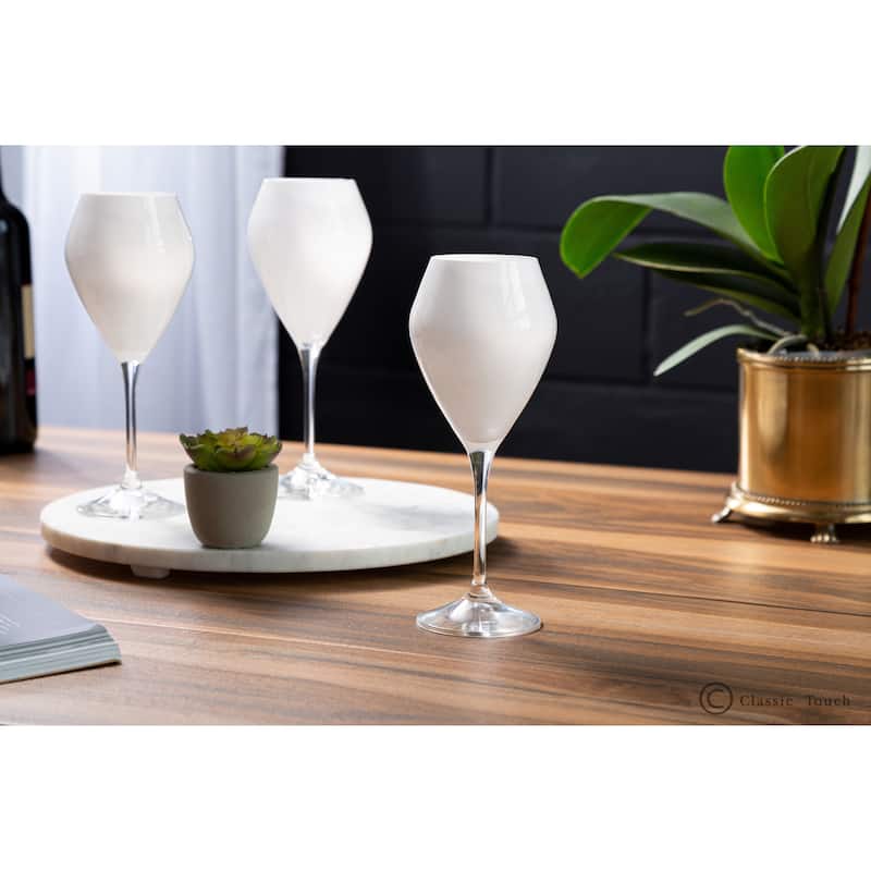 Set Of 6White Wine Glasses With Clear Stem - 9"H