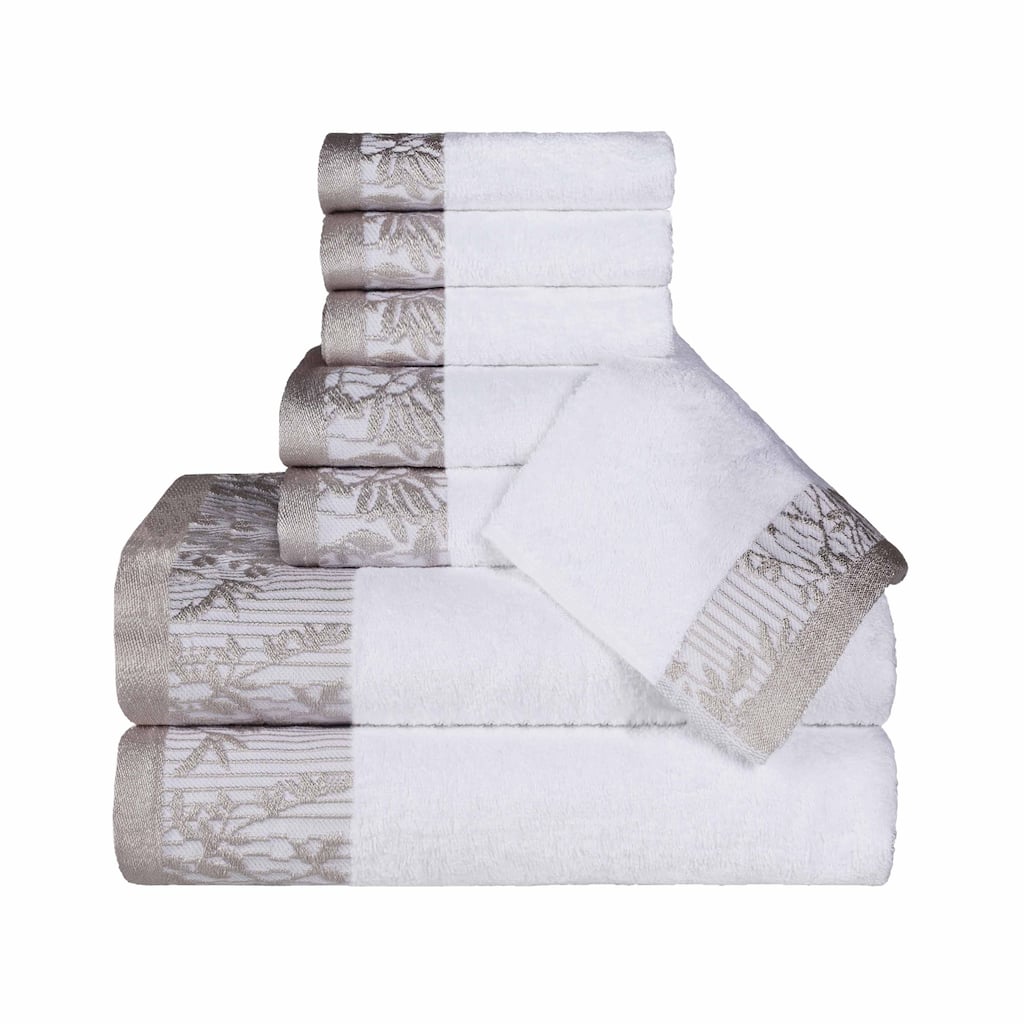 Blue Nile Mills Cotton 8-Piece Assorted Towel Set with Floral Embroidered Jacquard Border