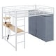 preview thumbnail 36 of 61, Loft Metal Bed with Desk,Shelves,Power Outlet,LED Light and Wardrobe