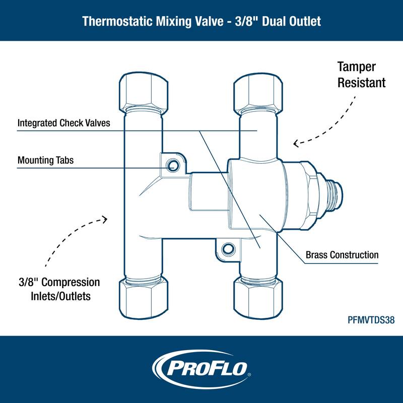PROFLO PFMVTD38 3/8" Thermostatic Mixing Valve - Two Outlets