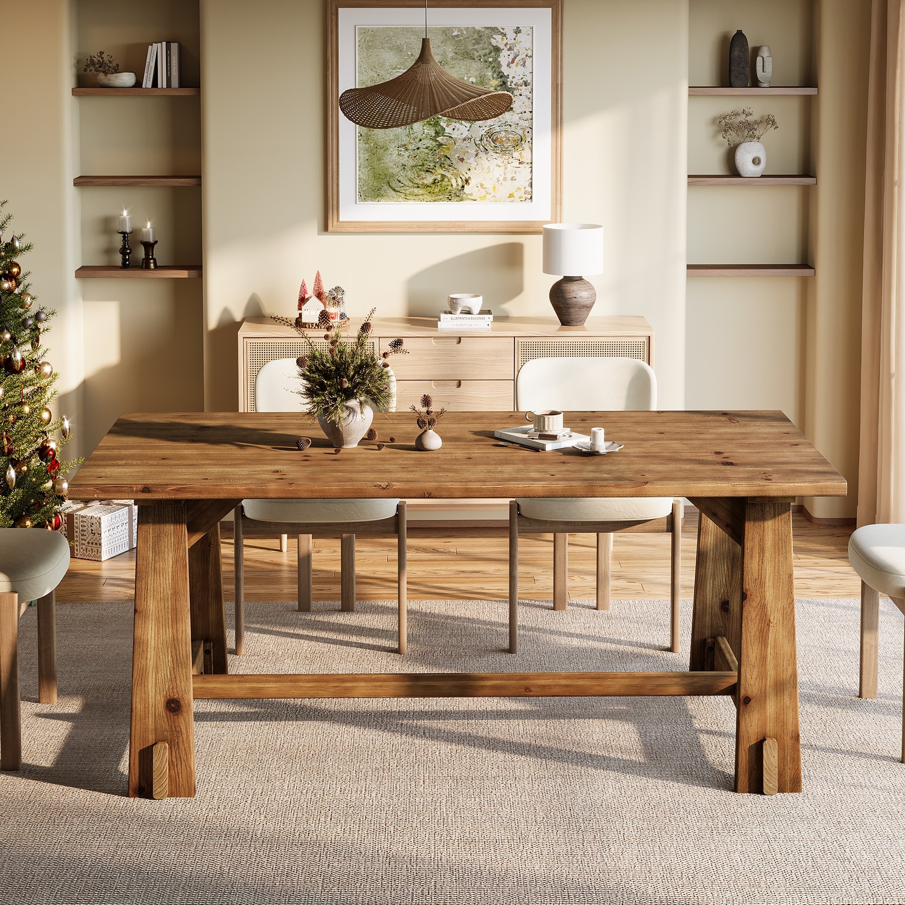 Solid Wood Executive Desk, Large Home Office Computer Writing Workstation, Business Accent Work Table