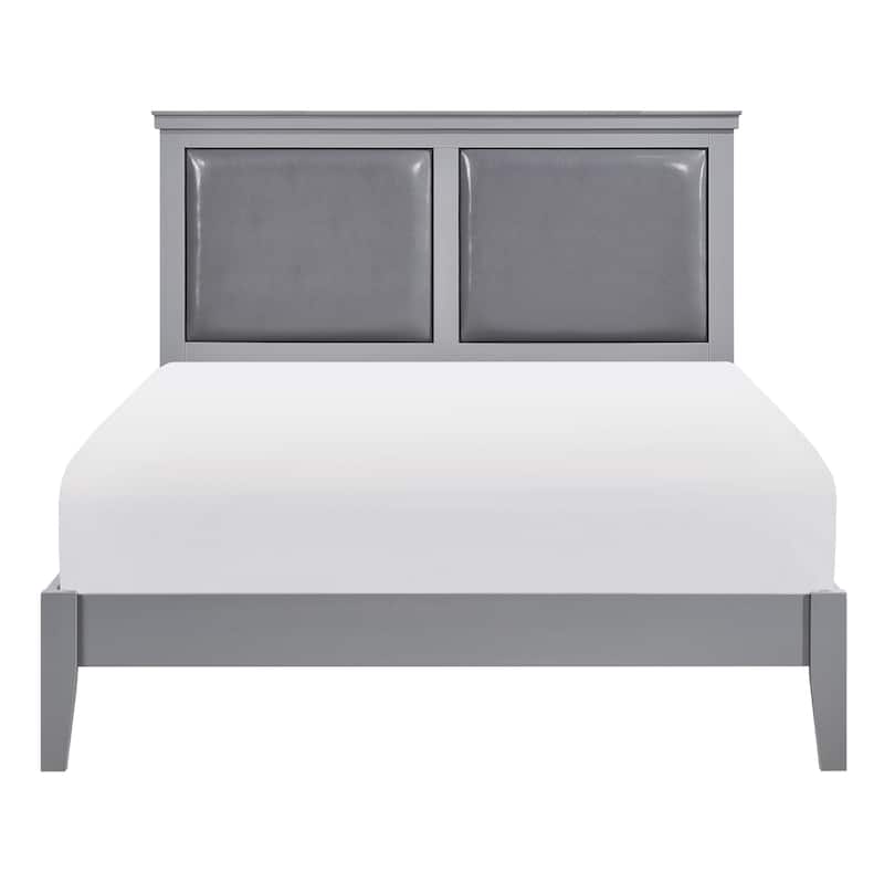 Classic Gray Upholstered Eastern King Size Panel Bed with Wooden Frame