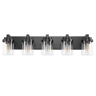 30.8 in. 5-Light Matte Black Wall Sconce with Clear Glass Shade