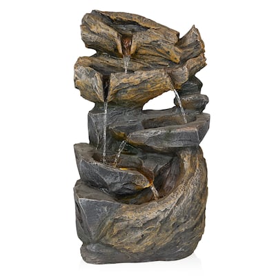 Cascading Rock Fountain with Warm White LED