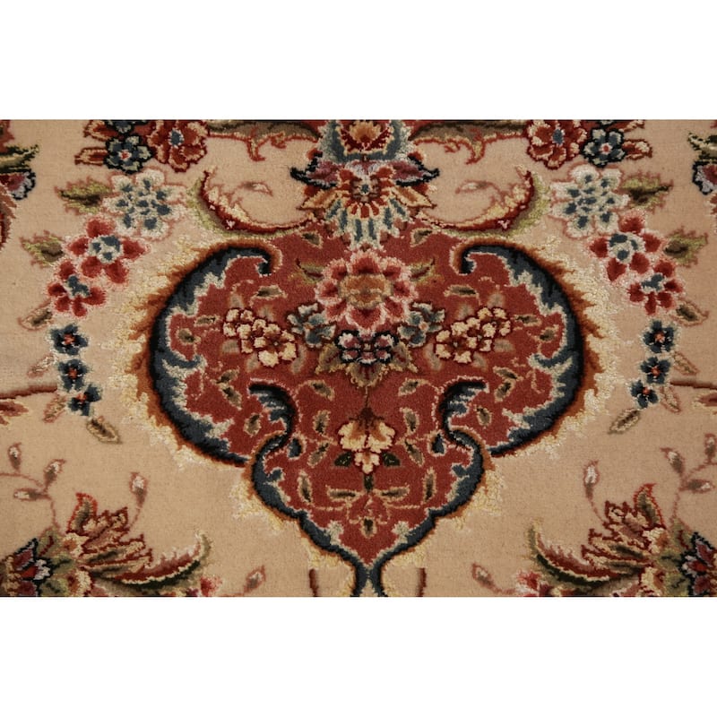 Vegetable Dye Tabriz Chinese Area Rug Handmade Wool And Silk Carpet - 8'0"x 9'11"