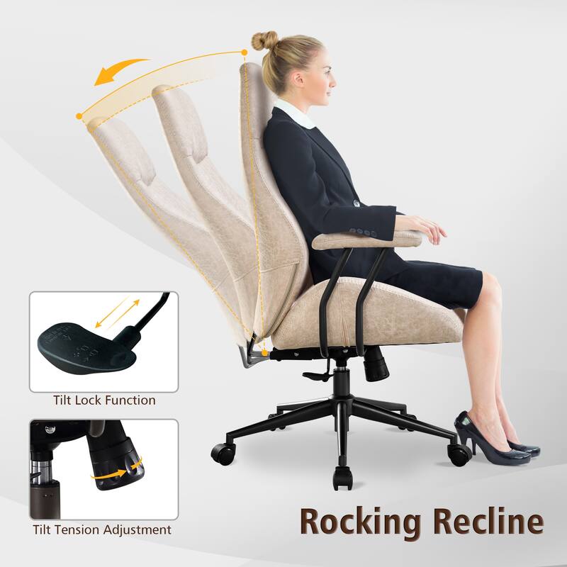 OVIOS Suede Fabric Ergonomic Office Chair High Back Lumbar Support