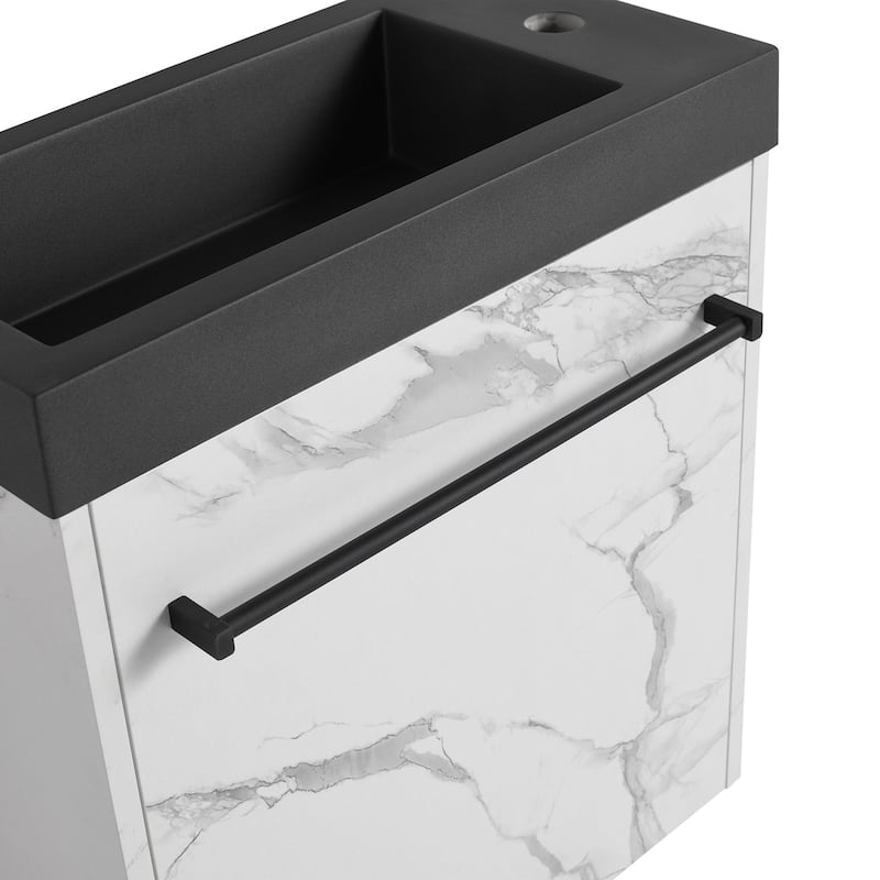 20 inch Wall-Mounted Bathroom Vanity Set in White and Black with Integrated Resin Sink