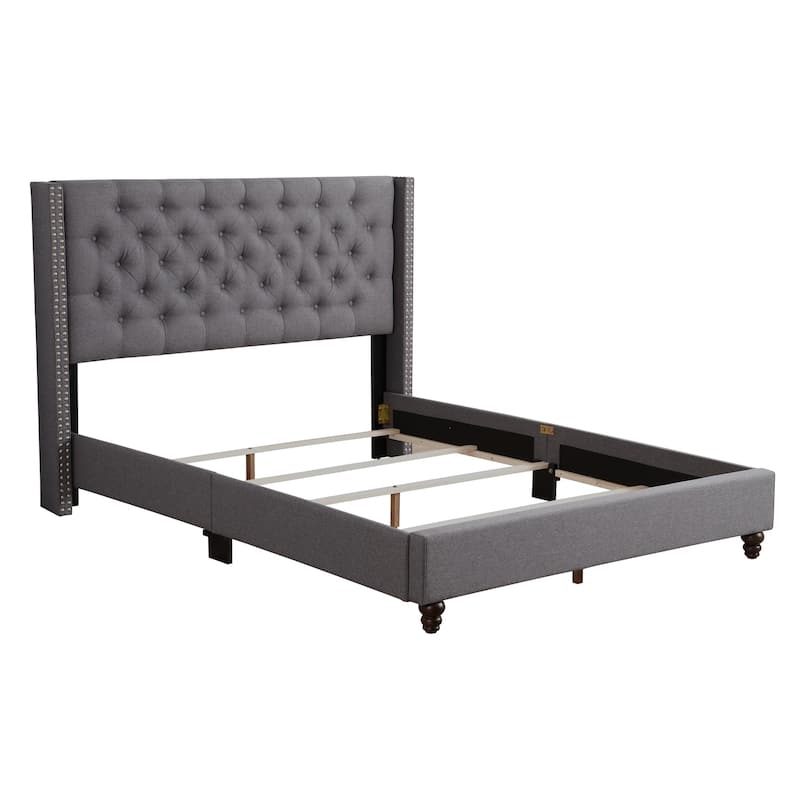 Upholstered Bed Frame - Gray Fabric Bed with Deep Tufted Headboard - Modern Bedroom Furniture