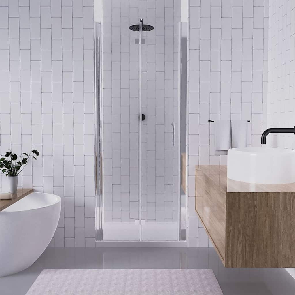72"H 30"/32"/34"/36"W Adjustable Width Semi-Frameless Pivot Shower Door with Reversible Installation
