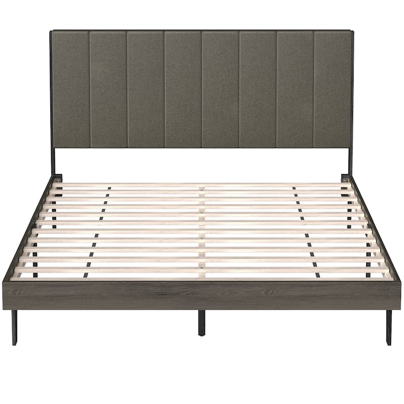 Costway Upholstered Tufted Bed Wood Platform Mattress Foundation
