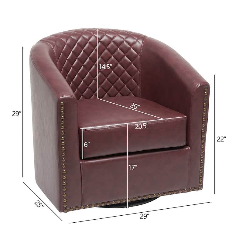 KINWELL 29" Wide Tufted PU Leather Swivel Barrel Chair (Set of 2)