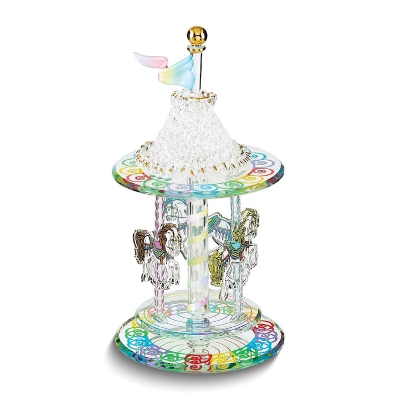Curata Handcrafted Glass Carousel Figurine with 22k Gold Accents