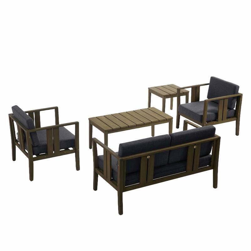 5-Piece Patio Furniture Solid Teak Outdoor Conversation Set