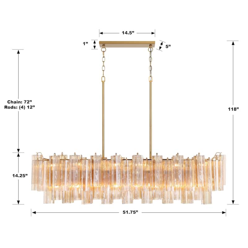 Addis 14 Light Aged Brass Chandelier - 51.75"W x 14.25"H x 14"D