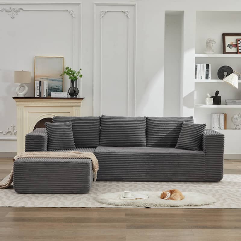 106" L-Shape Sectional Sofa, Deep Seat, Gray Corduroy, No Assembly