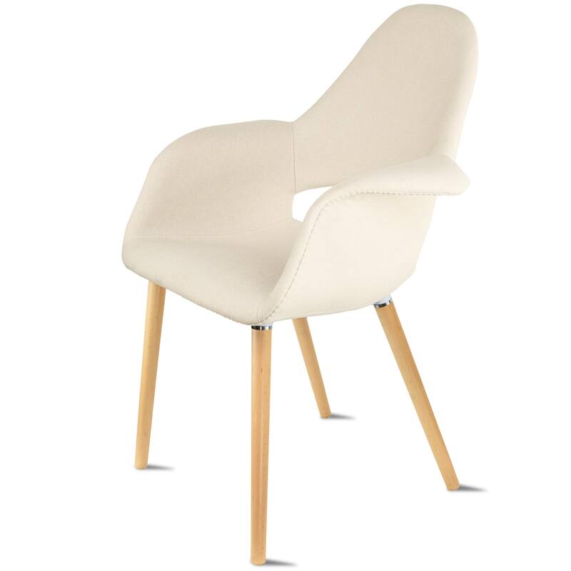 Organic Upholstered Fabric Modern Armchair with Natural Wooden Legs for Dining Room Office or Accent Lounge Side Chair
