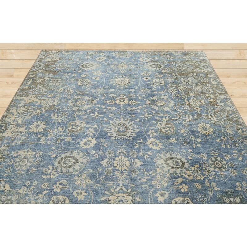 Hand Knotted LoomBloom Blue Turkish Oushak Wool Transitional Rug - 8' 2'' x 10'