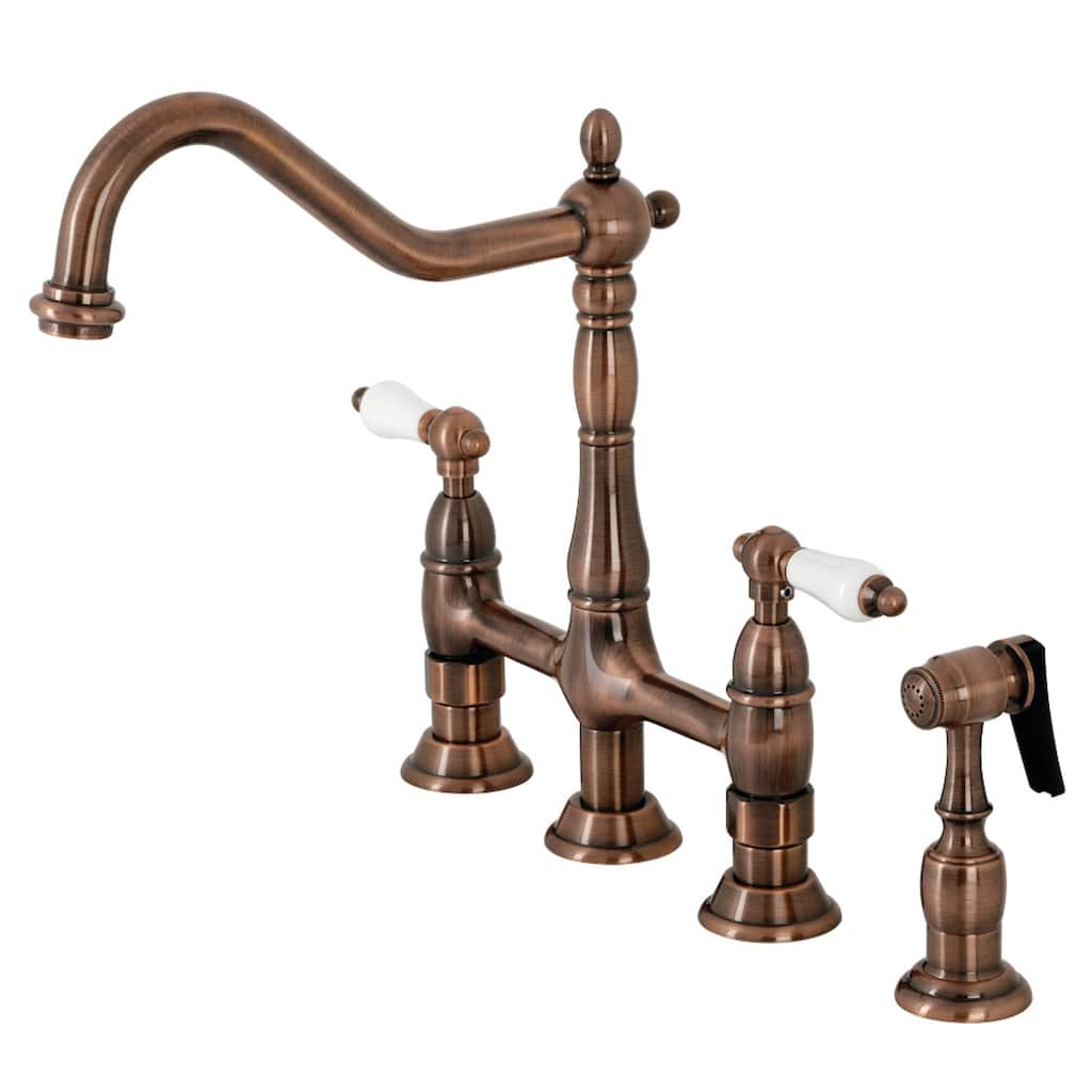 Kingston Brass Heritage Bridge Kitchen Faucet with Brass Sprayer