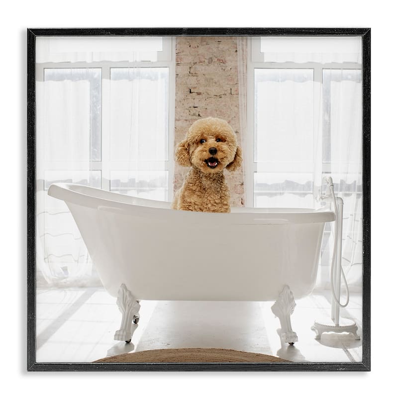 Stupell Happy Puppy in Bathtub Framed Giclee Art Design By CAD Designs - 17 x 17 - Black