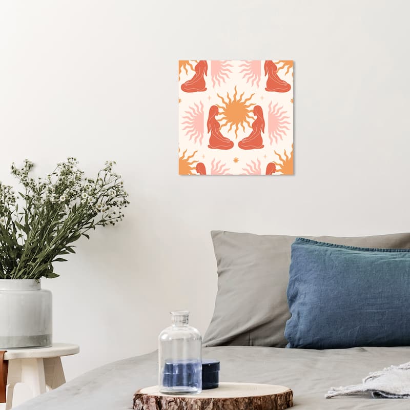 Wynwood Studio Canvas Spiritual Meditation Reflections Pattern Orange and Dark Orange Modern Wall Art Canvas Print - 12 x 12