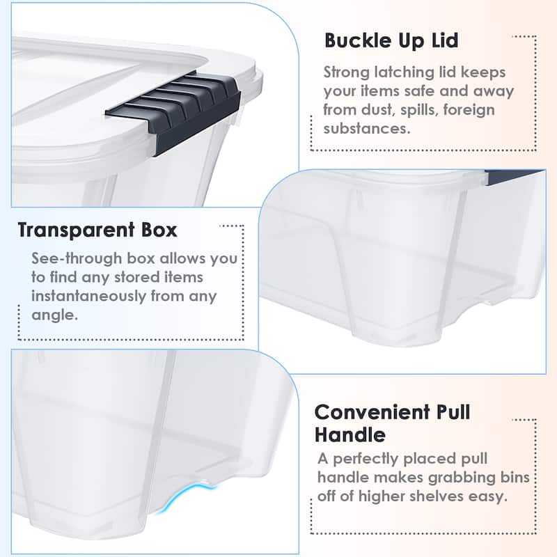 Costway 12 Pack Latch Stack Storage Box Tubs Bins Latches Handles - Transparent - 16.5'' X 11.0'' X 6.5''