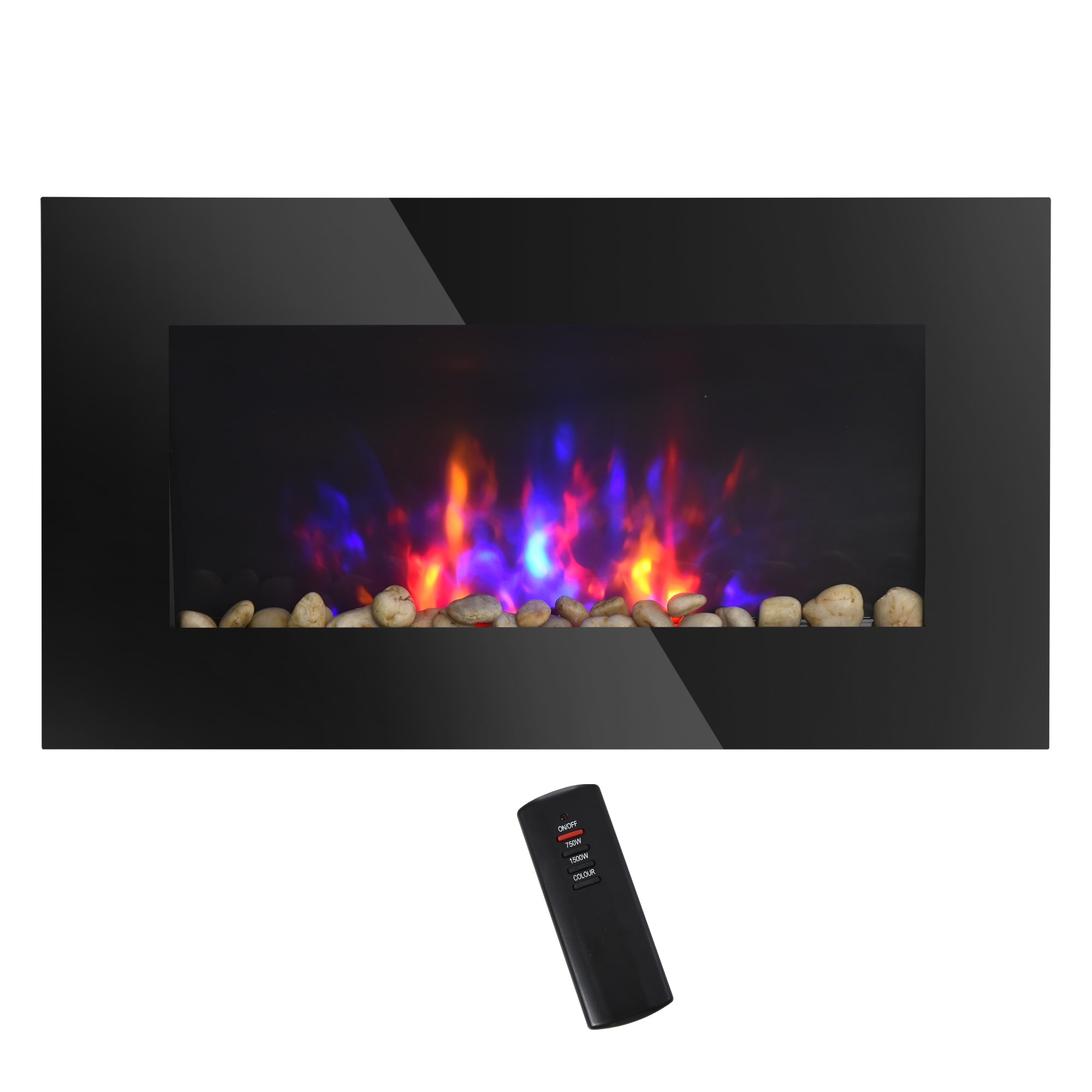 28.5inch 1500W Electric Wall Mounted Fireplace with Flame Effect,7 Color Background Light