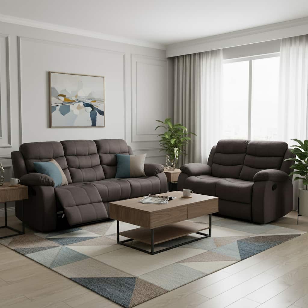 Jim Grey Upholstered Reclining Living Room 2 Piece Sofa Set
