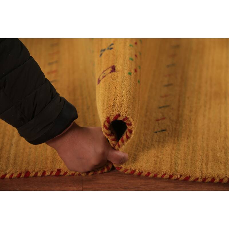 Tribal Gold Gabbeh Oriental Area Rug Hand-Knotted Wool Carpet - 5'5" x 7'7"