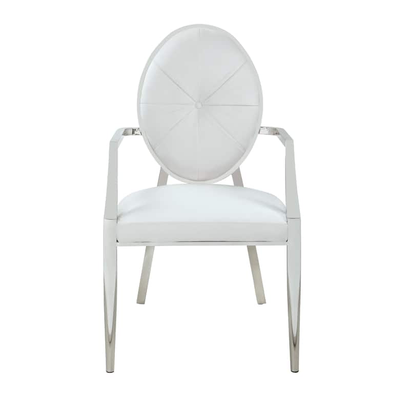 Somette Victory White Tufted Back Arm Chair, Set of 2 - 24.8" x 22.83" x 37.99"