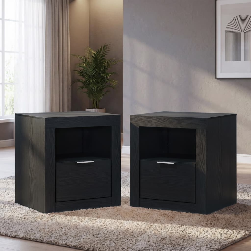 Furniture of America Merro Modern Solid Wood 1-Drawer Nightstand with Top Open Shelf (Set of 2)