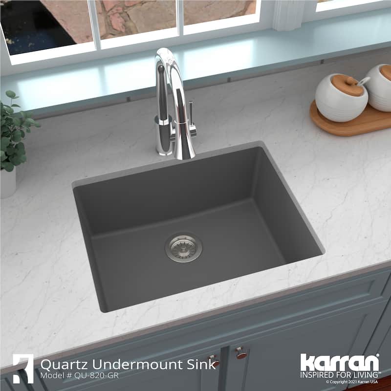 Karran Undermount 24.38 in Single Bowl Quartz Kitchen Sink