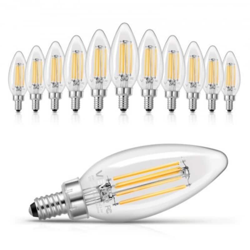 Clear Glass LED Candle Bulbs 12-Pack Dimmable 2725K E12 Base - 1.38 x 3.9in - Clear