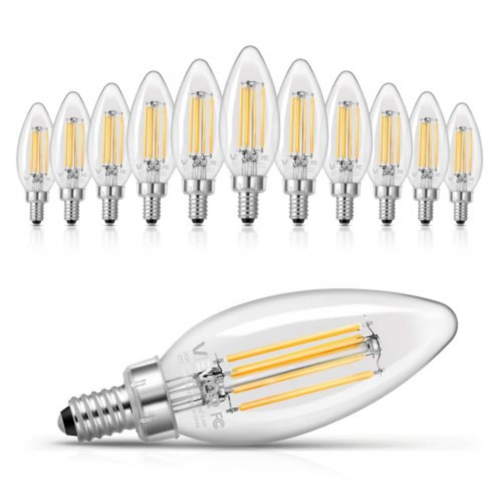 Clear Glass LED Candle Bulbs 12-Pack Dimmable 2725K E12 Base - 1.38 x 3.9in