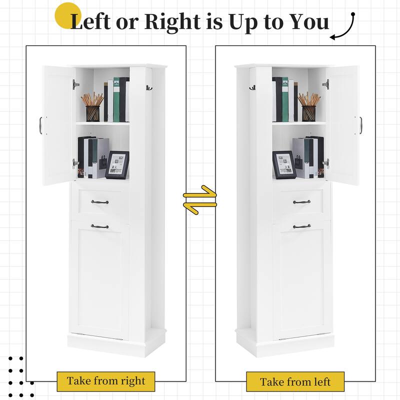 Roomfitters 67" Tall Modern Storage Cabinet with Tilt-Out Compartment and Side Hooks