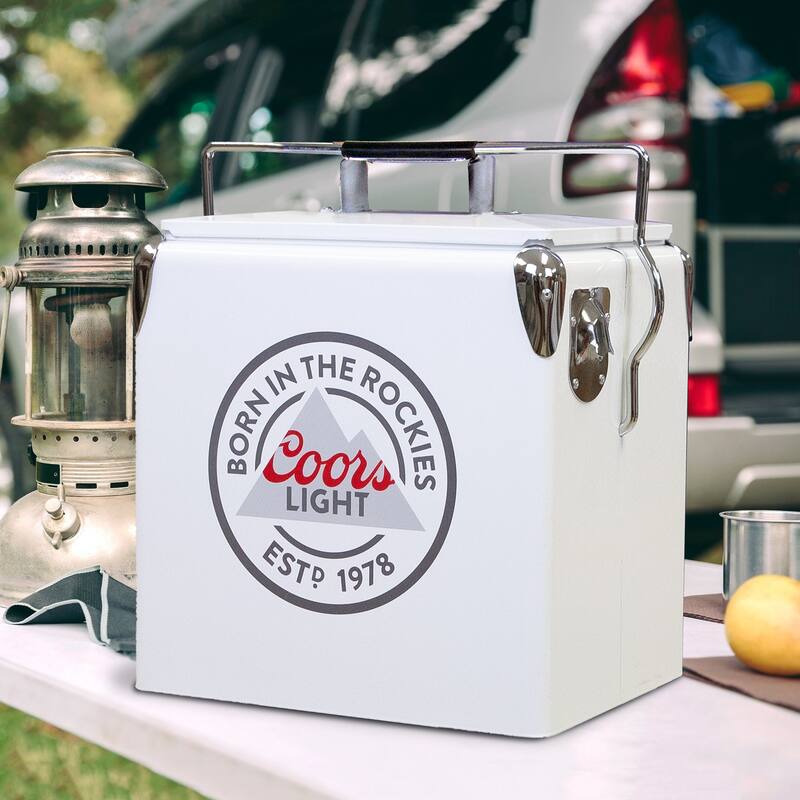 Coors Light Retro Ice Chest Cooler W/Opener 13L (14 qt), White,Silver - (14 Quarts/13 Liters)